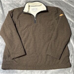 Orvis Sweater Mens Large Brown Waffle Knit Sherpa 1/4 Zip Mock Neck Pullover